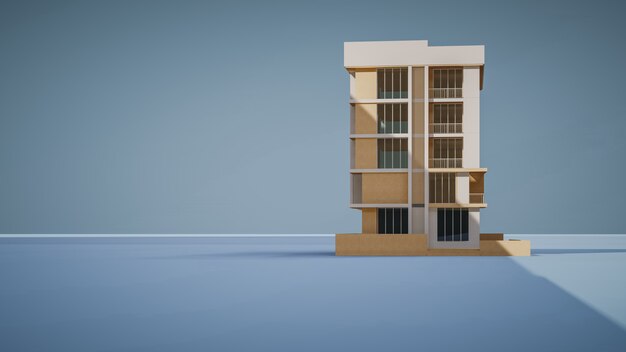 3D-Wiedergabe des Geschäftsgebäudes mit blauem Hintergrund