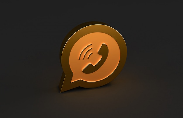 3D-Wiedergabe des goldenen WhatsApp-Logos lokalisiert auf schwarzem Hintergrund