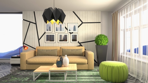 3D-Wiedergabe des Wohnzimmerinnenraums