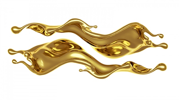 3D-Wiedergabe von goldenen fließenden Spritzern