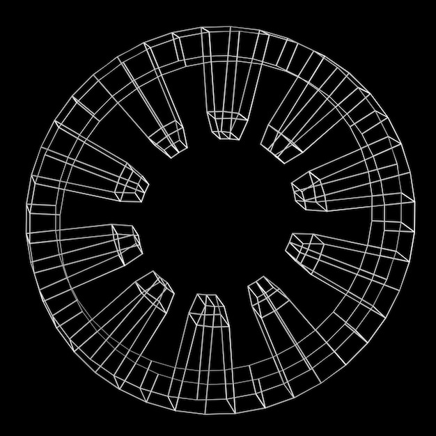 3d wireframe contorno forma de foco de roda de polígono