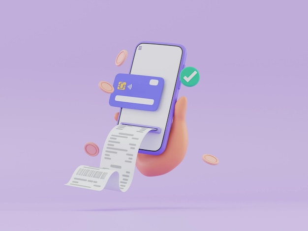 Foto 3d-zahlung mit kreditkarte und sicherheit für online-shopping mit handy und rechnung
