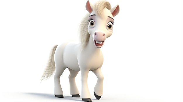 3D-Zeichentrickfilm mit süßem weißem Pferd
