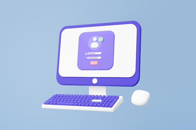 3D-Zeichnung genehmigt, App öffnen, Identitätskonzept überprüfen, Unterschrift, Benutzername, Passwort 3D-Rendering