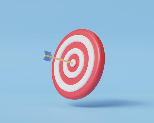 3D-Ziel mit Pfeilen auf blauem Hintergrund 3D-Rendering-Illustration