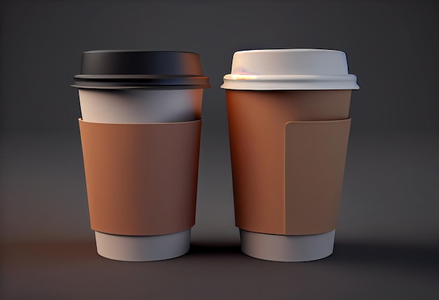 3D zwei Kaffeetassen aus Papier isoliert Kaffeetassen zum Mitnehmen Generieren Sie AI