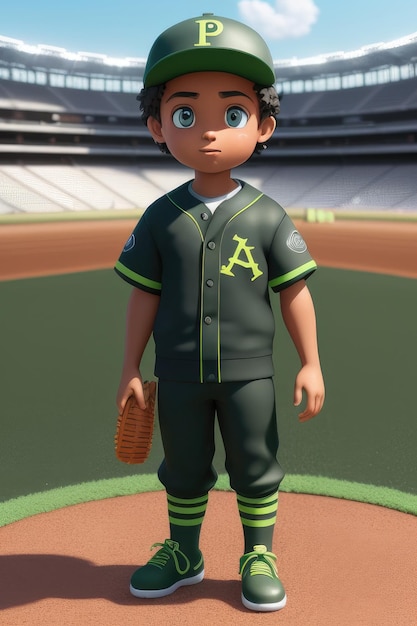 3dniedlicher junger Baseballspieler im Stadionhintergrund Generative KI