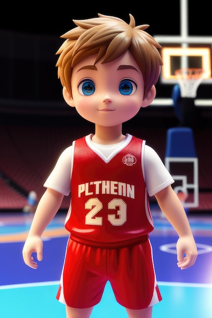 3dniedlicher junger Basketballspieler im Stadionhintergrund Generative KI