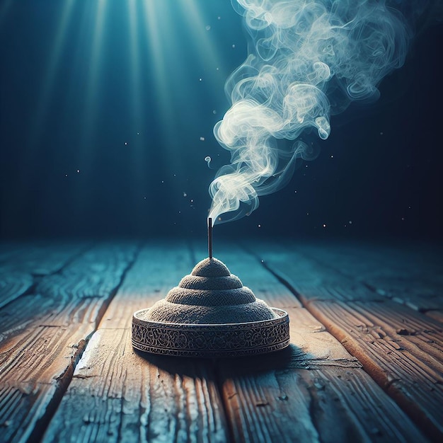 Foto 3drendered burning bakhoor com fumaça suavemente ascendente para oração serena e meditação