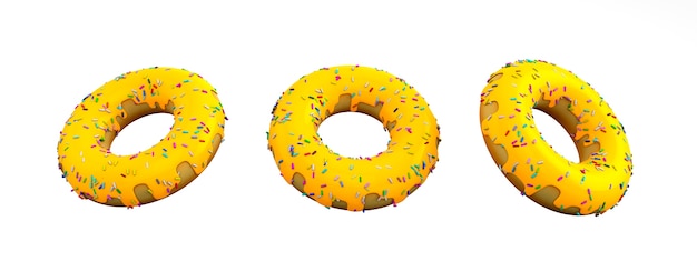 Foto 3drendering donut amarillo cheeze sobre fondo blanco