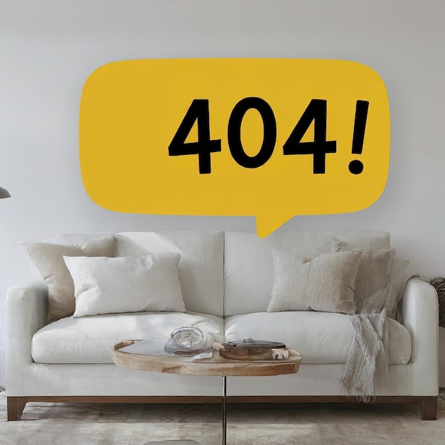 4 0 4 k texto em um sofá de madeira branco moderno com um fundo de parede branco