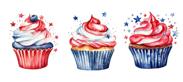 4 de julho cupcake ai gerado celebração sobremesa américa bolo bandeira de aniversário eua 4 de julho ilustração de cupcake