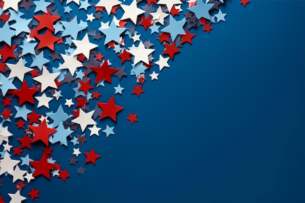 4 de julho, o Dia da Independência Americana, estrelas, decorações em fundo azul