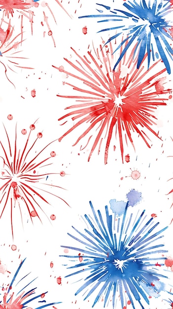 4 de Julho Patriótico Padrão Vermelho Branco Azul Fogos de Artifício EUA Padrão sem costura com fogos de artifício