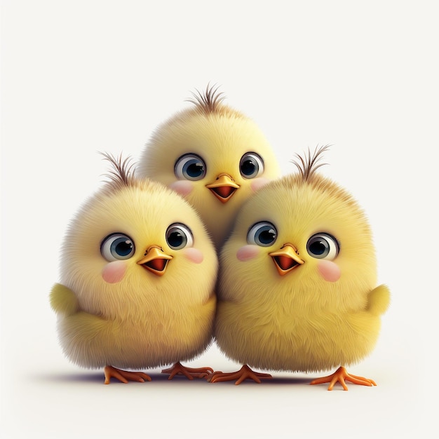 -4 Happy Chicks Cartoon Drawing Illustration Digital Chicken Tweet