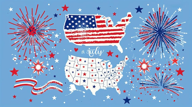 4. Juli, der Tag der Unabhängigkeit, Vektor-Illustration mit der Feier, der USA-Flagge begrüßt und Ribbo schwenkt