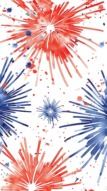 4. Juli Patriotisches Muster Rot Weiß Blau Feuerwerk USA Nahtloses Muster mit Feuerwerk
