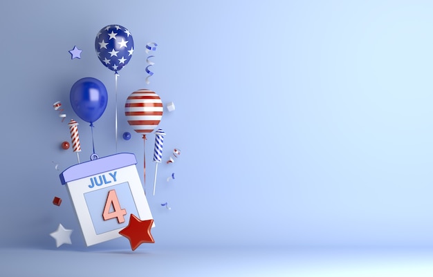 4. Juli Unabhängigkeitstag USA mit Ballonfeuerwerk Konfettiband