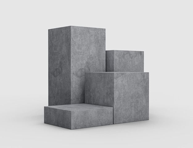 4 Suporte de pódio de concreto de apresentação de pódio vazio mínimo Cinco produtos em fundo branco Pedestal