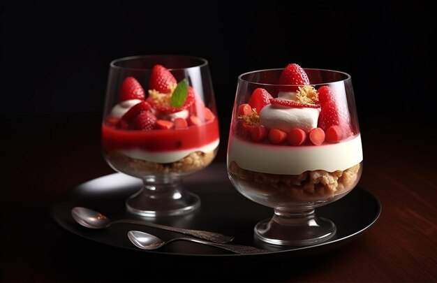 Foto 4 zwei-glas-gericht mit erdbeer-desserts generativ ai