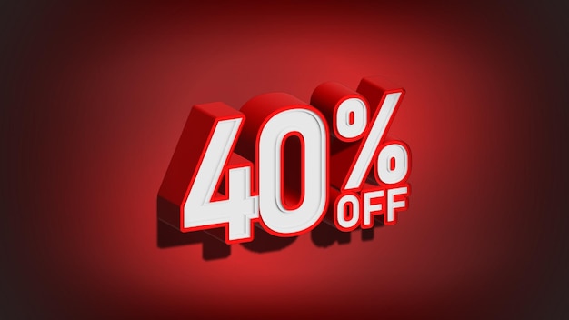 40 por ciento de descuento en ilustración 3D sobre fondo rojo 40 por ciento de descuento en banner web de venta de promoción de descuento