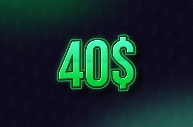40-Dollar-Preissymbol in grüner Farbe auf dunklem Hintergrund mit Dollarzeichen