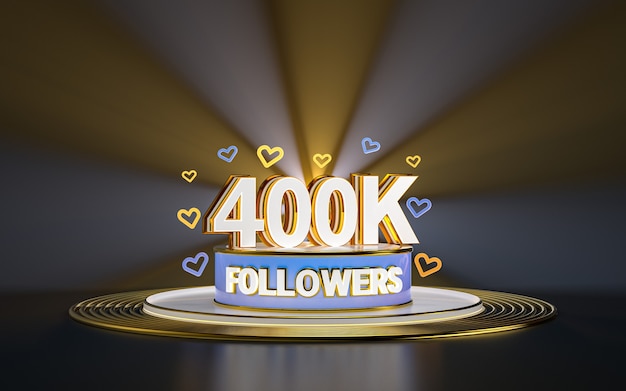 400k Follower Feier danke Social Media Banner mit Spotlight Goldhintergrund 3D-Rendering