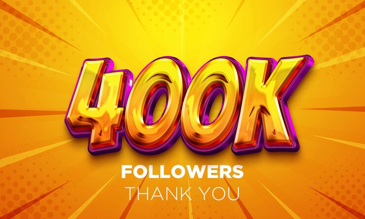 Foto 400k seguidores celebración póster de redes sociales seguidores gracias letras 3d rendering