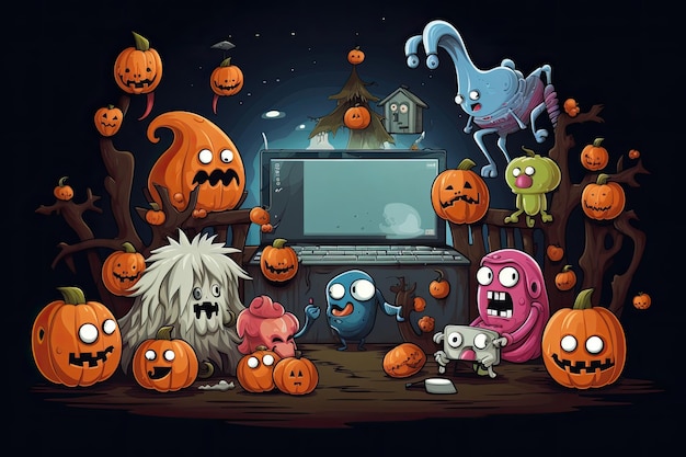 404 Halloween Timeout Erro página web com monitor em branco uma ilustração vetorial de uma floresta assombrada