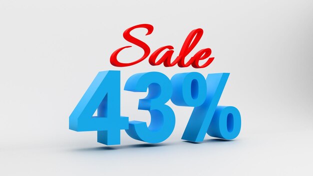 43 Porcentaje de texto de venta en 3D con fondo blanco 43 Venta 43 Texto de descuento en venta