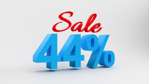 44 Porcentaje de texto de venta en 3D con fondo blanco 44 Venta 44 Texto de descuento en venta
