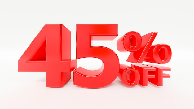 45% de desconto em texto 3D em fundo branco