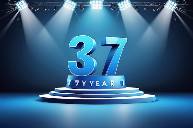 47 anos Aniversário Vector Template Design Ilustração Azul 3d Números com palco de pódio para celebração