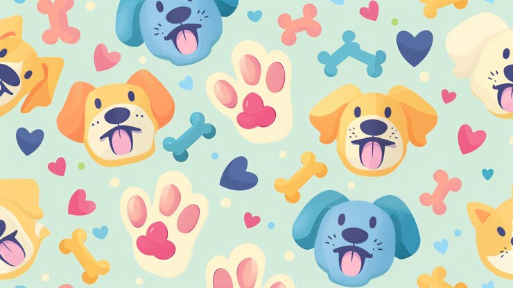 Foto 47 una ilustración lúdica y sin costuras con huesos y corazones de patas de perro al estilo kawai, perfecta para crear artículos como camisas, cortinas, postales y más.