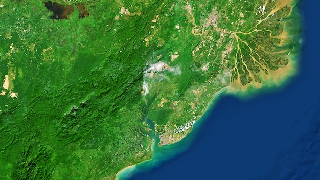 4K Nusantara Nuevo mapa de la ciudad capital de Indonesia de alta resolución vista por satélite de pantalla ancha