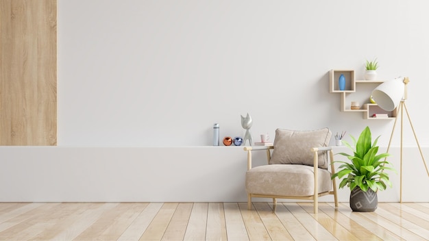 4K Photograph Capture Innenraum mit Sessel gegen eine leere weiße Wand