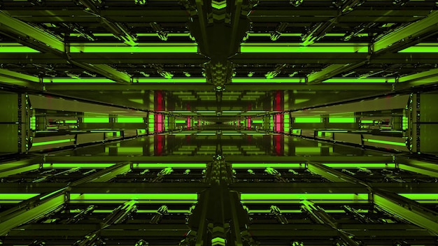 4K UHD 3d ilustración de túnel futurista con iluminación de neón verde