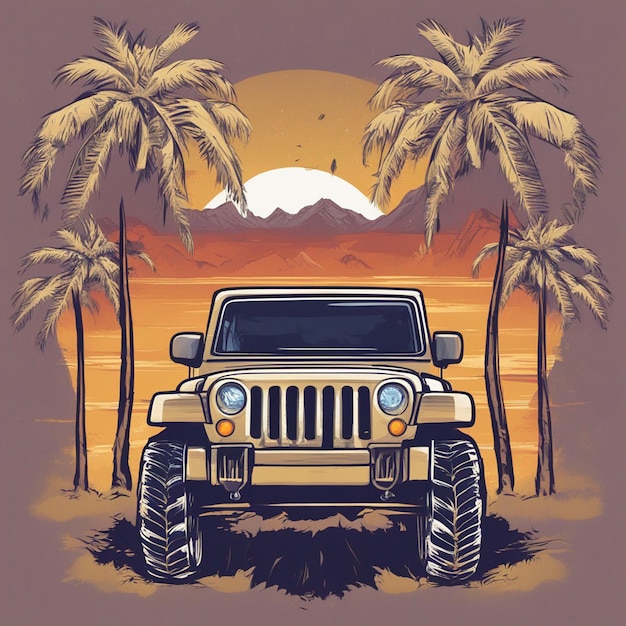 Foto 4x4 offroad camiseta design logotipo detalhe clássico vetor 4k jipe palmeiras