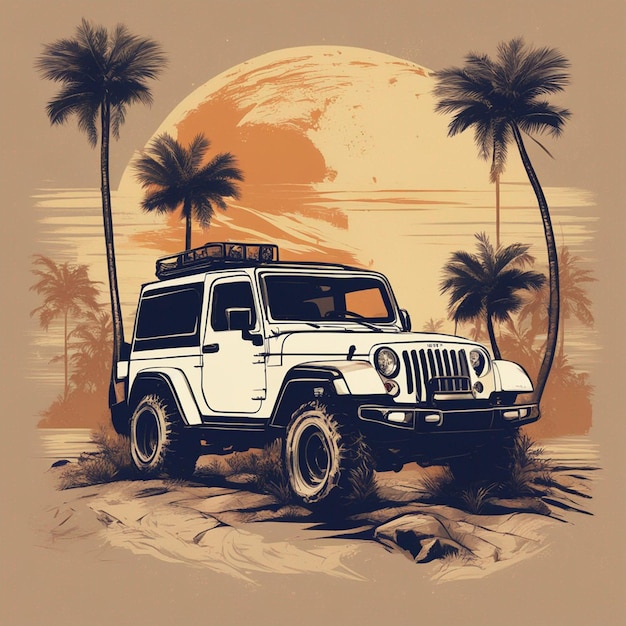 Foto 4x4 offroad t-shirt design logo klassischer detailvektor 4k jeep palmen