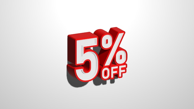 5 por ciento de descuento en banner web de venta de promoción de descuento 5 por ciento de descuento en ilustración 3D sobre fondo blanco