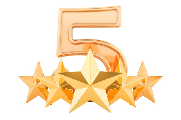 Foto 5 cinco estrelas douradas conceito renderização em 3d