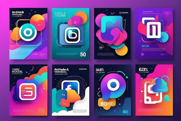 5 de redes sociais instagram e histórias de venda banner background aplicativo móvel poster flyer cupom cartão de prestação