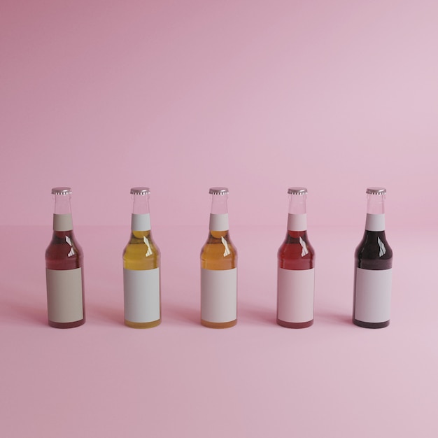 5 garrafas de vidro de água com etiquetas brancas