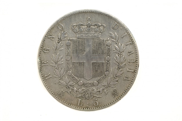 5 liras 1872, Victorio Emanuele II, moeda italiana,