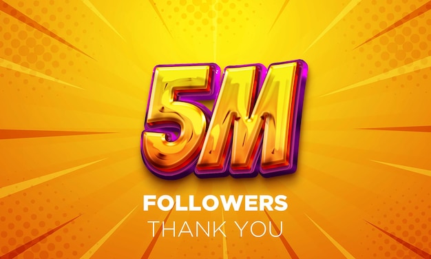 5 milhões de seguidores comemora poster de mídia social Seguidores agradecem suas letras Renderização 3D