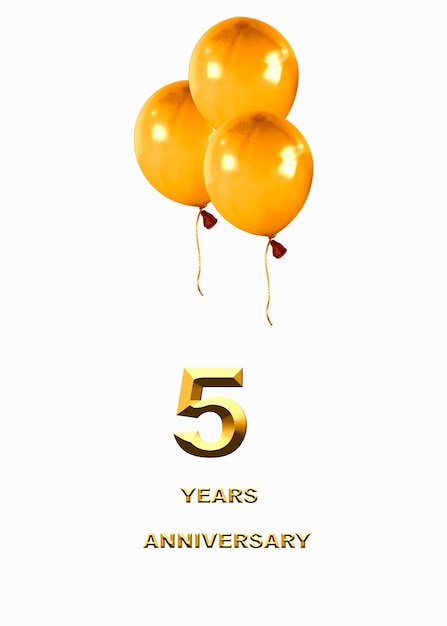 5 números dorados de aniversario en un cartel o tarjeta de fondo festivo