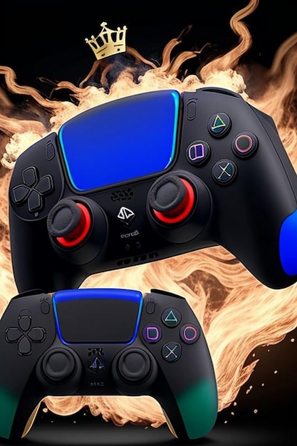 5 Playstation gamepad dualsense em um fundo de carvão escuro conceito de cartaz de Cybersport
