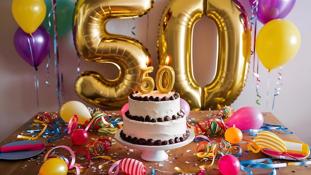 50. Geburtstagsarrangement mit festlichen Dekorationen