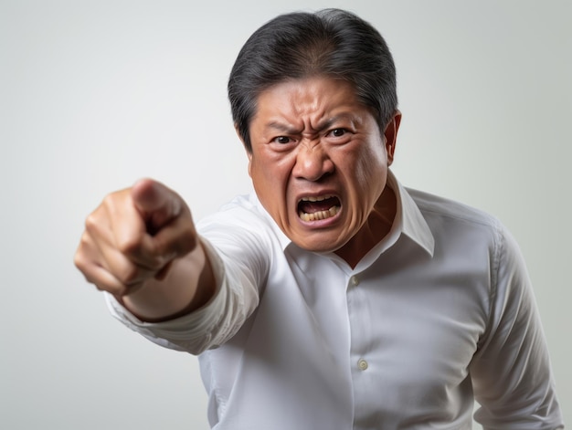 50-jähriger asiatischer Mann emotionale dynamische Pose