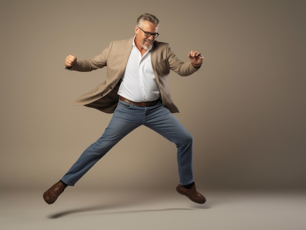 50-jähriger Mann emotionale dynamische Pose